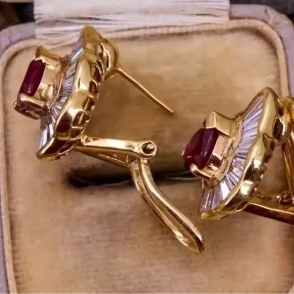 14k Pear Cut Ruby Earrings - Picture 5 of 16